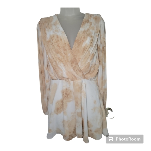 the sang Pants - THE SANG Womens Medium Romper Puff Pleats Shorts Tie Die Taupe Ivory Flowy EUC